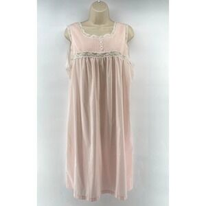 Vintage BARBIZON Nightgown L Pink Babydoll Sleeveless Lace Trim Pintucks Cottage